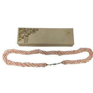 Vintage Rustan’s Philippines Pink Faux Coral Beaded Necklace with Box Boho Chic
